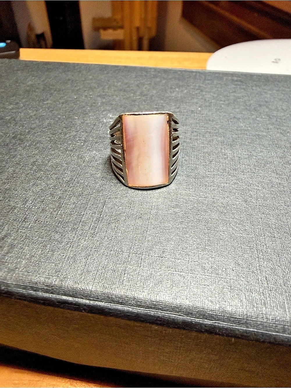 Sterling Silver Pink Shell Statement Ring-size 6